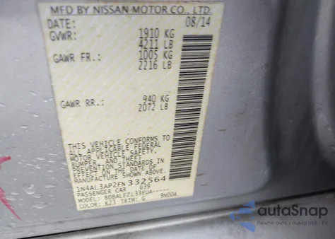 2015 Nissan Altima 2.5 S from USA, damaged, VIN 1N4AL3AP2FN332564